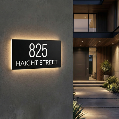 Modern Custom LED House Number & Address Sign - Stainless Steel Neon Backlight