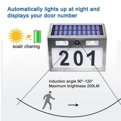Customizable Solar House Number Light - Stainless Steel 200LM LED with Motion Sensor for Home Garden Door