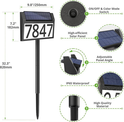 Customizable Solar House Number Sign - Waterproof LED Illuminated for Outdoor Home, Yard, Street