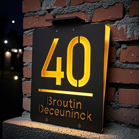 Customized 3D Solar Outdoor Door Plate - Personalized LED Light Illuminated House Number & Address Sign