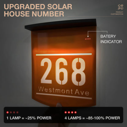Customized Solar House Number & Street Name Plate - Illuminated Outdoor LED Door Sign