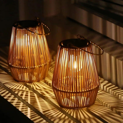 Decorative Outdoor Solar Lamps Portable | Woven Lantern Style LED Light for Table & Hanging