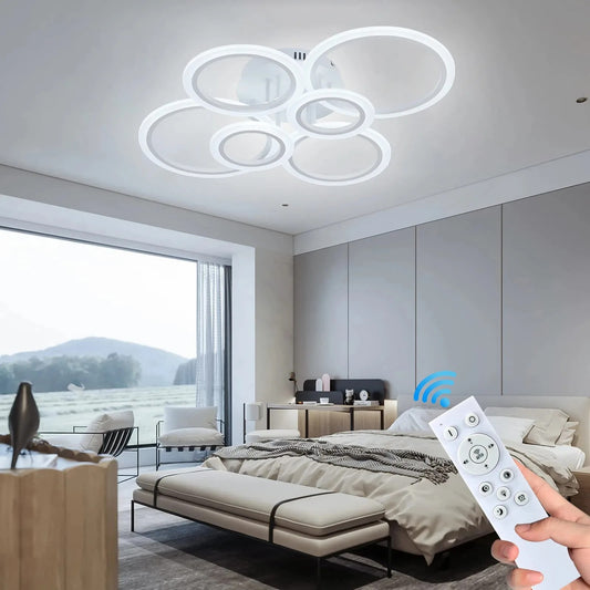 EleganceGlow Modern LED Ring Chandelier Ceiling Light Dimmable Gold Finish