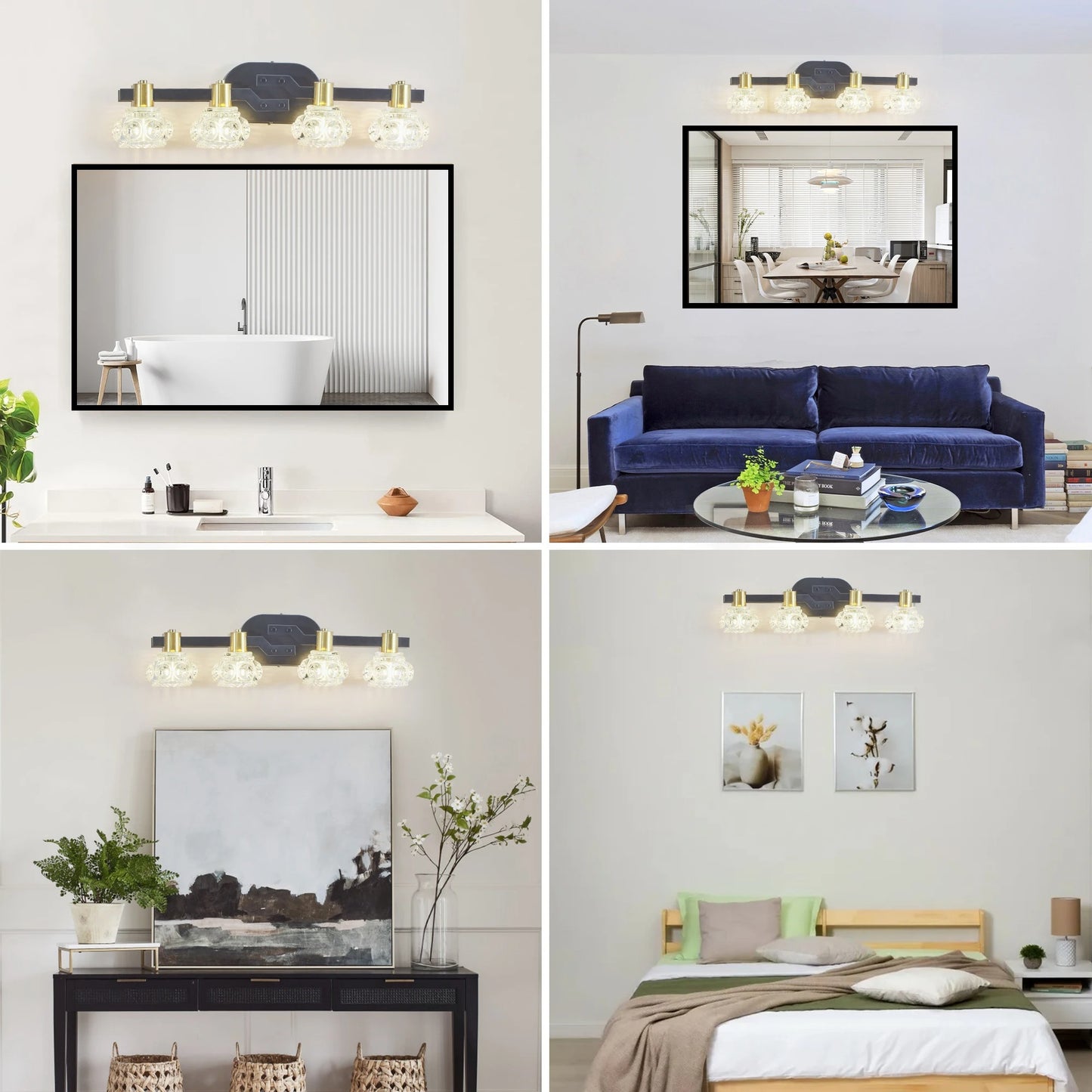 Eleganza - Vintage 4-Light Crystal Wall Sconce with Black Iron Finish