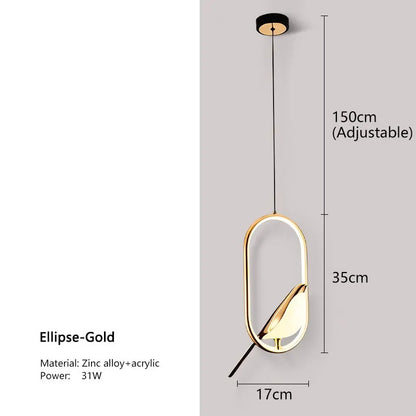 WhimsyNest Magpie Bird LED Pendant Light for Bedroom