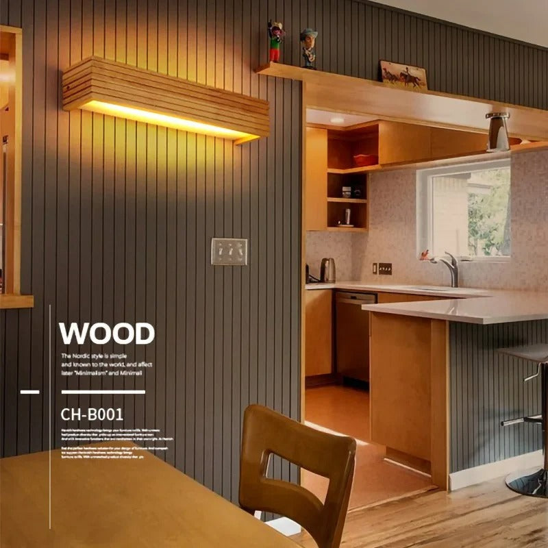 EmberGlow - Modern Wood LED Wall Lamp for Bedroom & Living Room