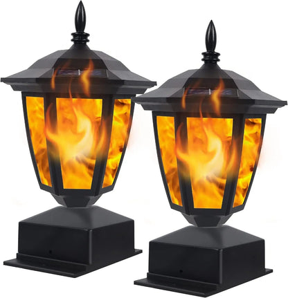 EnchantGlow 12-LED Solar Flame Post Light - Flickering Lamp Outdoor Waterproof