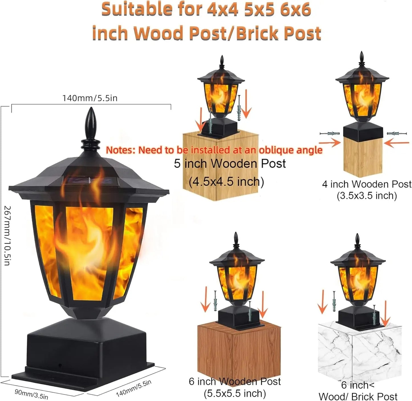 EnchantGlow 12-LED Solar Flame Post Light - Flickering Lamp Outdoor Waterproof