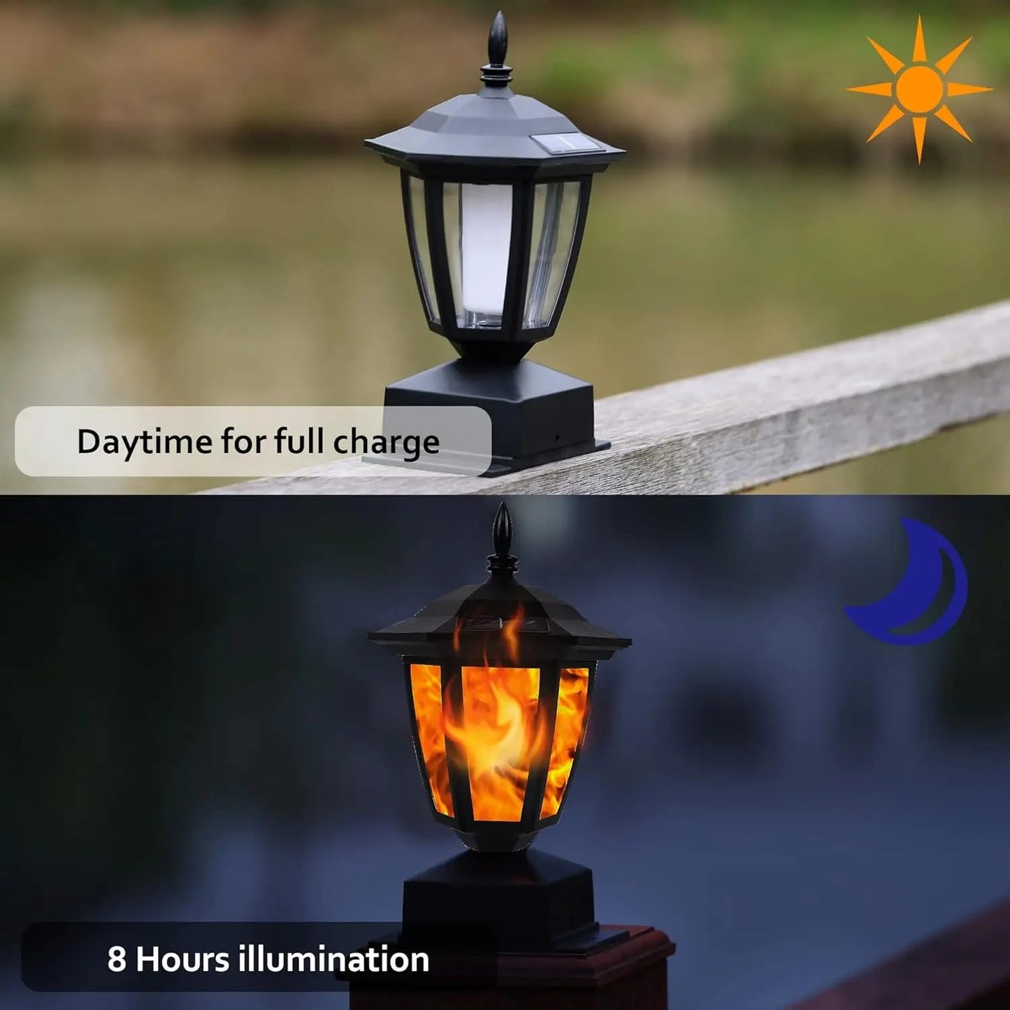 EnchantGlow 12-LED Solar Flame Post Light - Flickering Lamp Outdoor Waterproof
