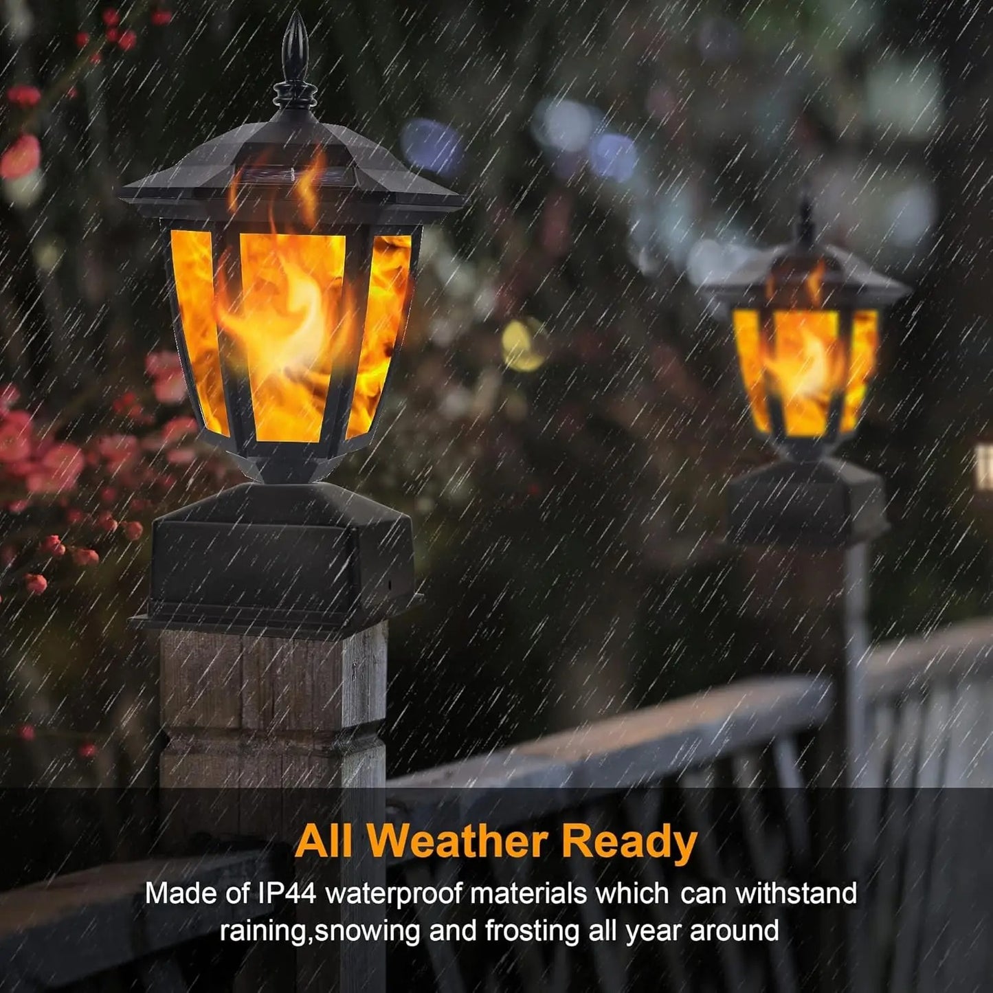 EnchantGlow 12-LED Solar Flame Post Light - Flickering Lamp Outdoor Waterproof
