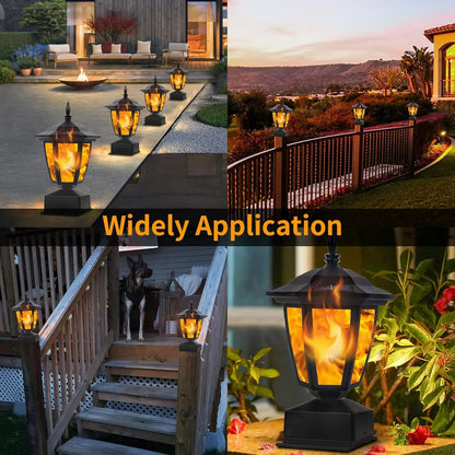 EnchantGlow 12-LED Solar Flame Post Light - Flickering Lamp Outdoor Waterproof