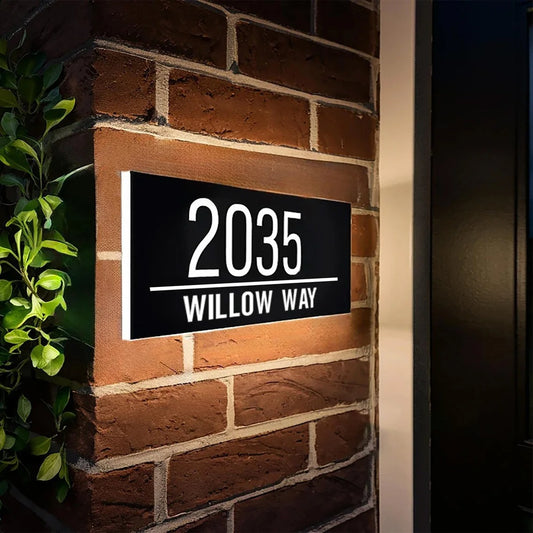 Modern Custom Stainless Steel LED House Number & Street Name Sign - Outdoor Waterproof