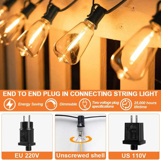 Glowscape - 12V LED Outdoor String Lights with Vintage ST38 Bulbs