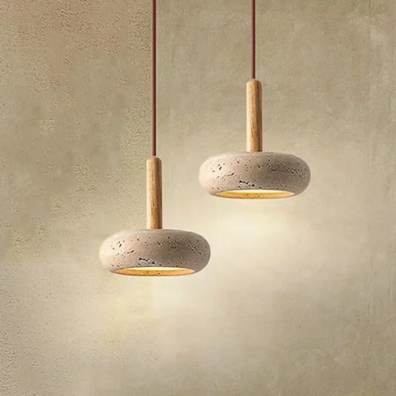Golden Glow Wabi-Sabi Travertine UFO Pendant Light
