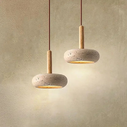 Golden Glow Wabi-Sabi Travertine UFO Pendant Light