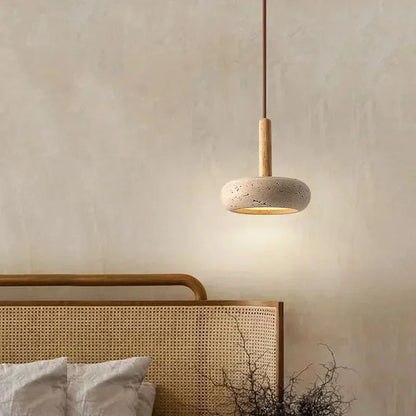 Golden Glow Wabi-Sabi Travertine UFO Pendant Light