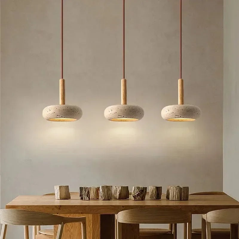 Golden Glow Wabi-Sabi Travertine UFO Pendant Light