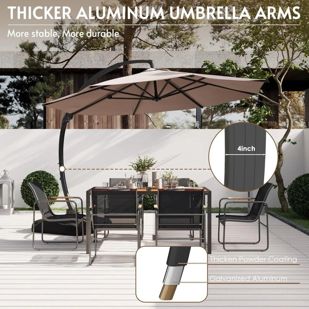 Grandeur Outdoor - 11ft Solar LED Cantilever Patio Umbrella with 360° Rotation