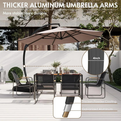 Grandeur Outdoor - 11ft Solar LED Cantilever Patio Umbrella with 360° Rotation