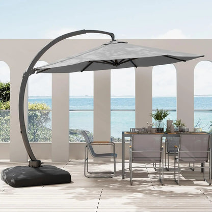 Grandeur Outdoor - 11ft Solar LED Cantilever Patio Umbrella with 360° Rotation