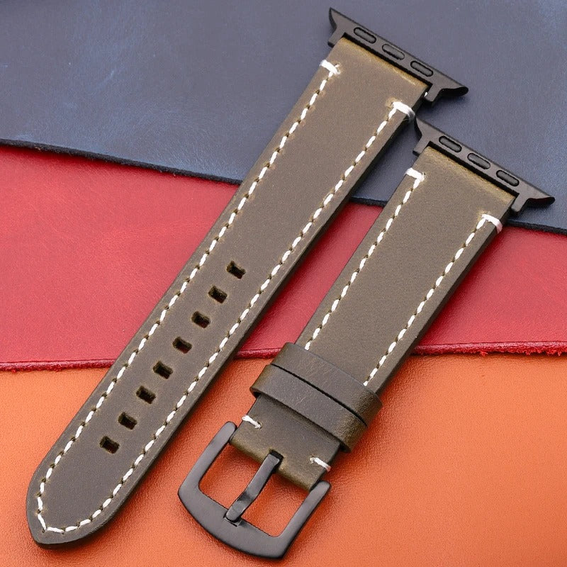 LuxeCraft - Genuine Leather Watch Strap for Apple Watch Series SE & 4–7