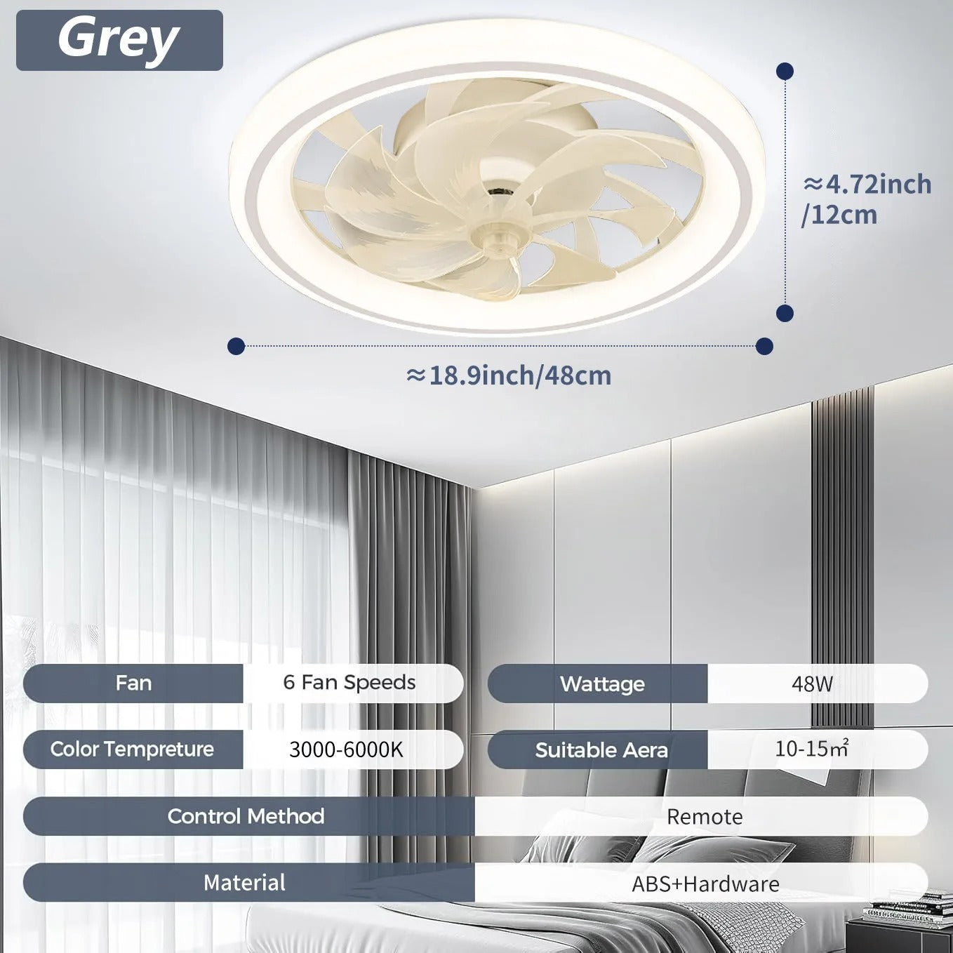 AeroBreeze - 48cm Silent Ceiling Fan Light with Remote & Dimming