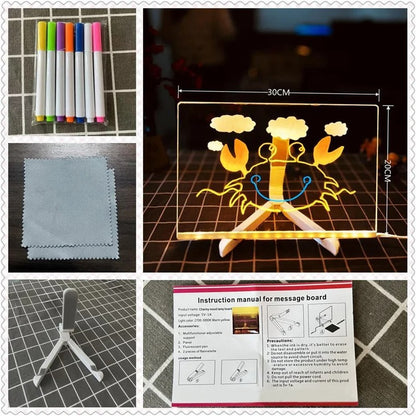 LED Illuminated Dry Erase Board - Acrylic Writing Note Pad with Colors, USB Powered Light Up Message Sign