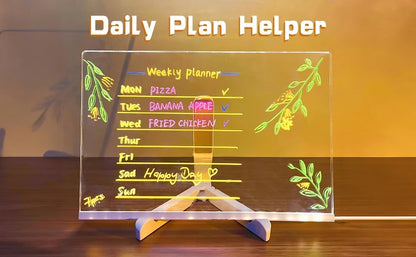 LED Illuminated Dry Erase Board - Acrylic Writing Note Pad with Colors, USB Powered Light Up Message Sign