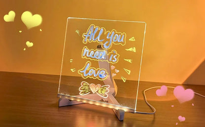 LED Illuminated Dry Erase Board - Acrylic Writing Note Pad with Colors, USB Powered Light Up Message Sign