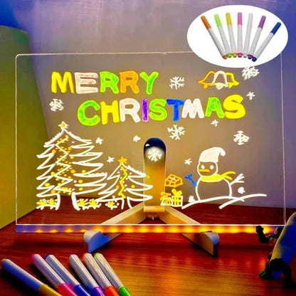 LED Illuminated Dry Erase Board - Acrylic Writing Note Pad with Colors, USB Powered Light Up Message Sign