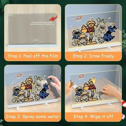LED Illuminated Dry Erase Board - Acrylic Writing Note Pad with Colors, USB Powered Light Up Message Sign