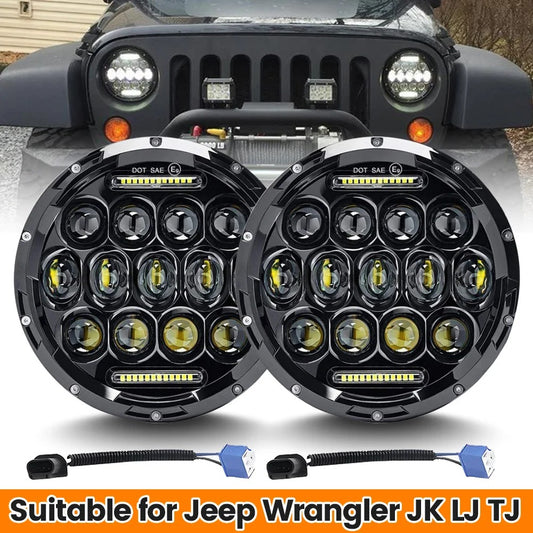 LightingLux - 7-Inch Round LED Headlights Pair for Jeep Wrangler