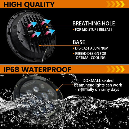 LightingLux - 7-Inch Round LED Headlights Pair for Jeep Wrangler