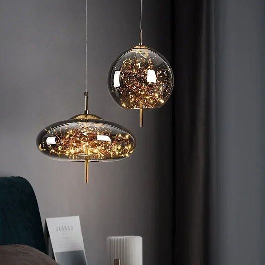 LumiDecor - Nordic Glass Bedside Pendant Light – Artistic Star-Inspired Lamp