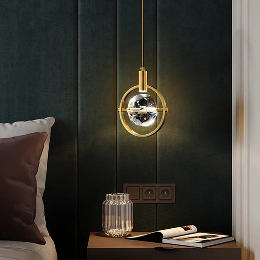 LumiGlow LED Crystal Hanging Lamp - Modern Bedside & Cafe Light