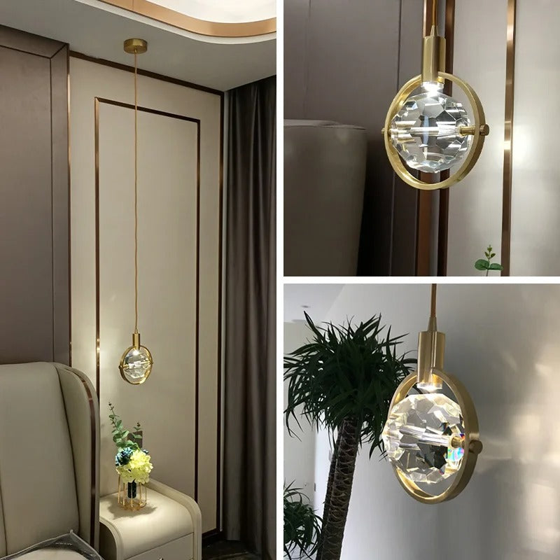 LumiGlow LED Crystal Hanging Lamp - Modern Bedside & Cafe Light