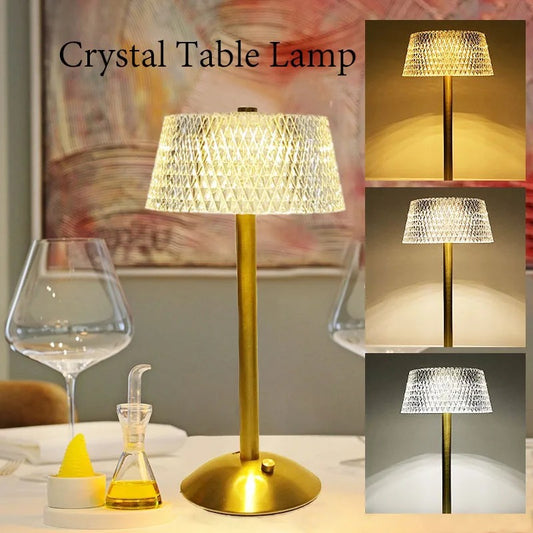 LumiGlow Retro Crystal Table Lamp - Rechargeable & Dimmable