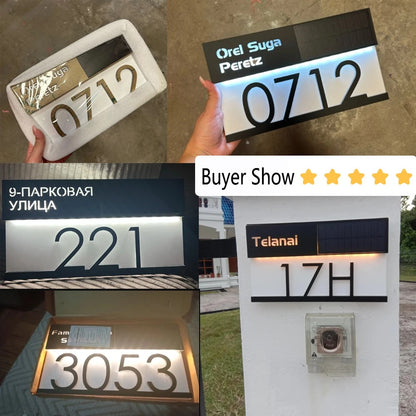 LuxView Solar LED House Number Sign - Automatic Illuminated Address Plaque