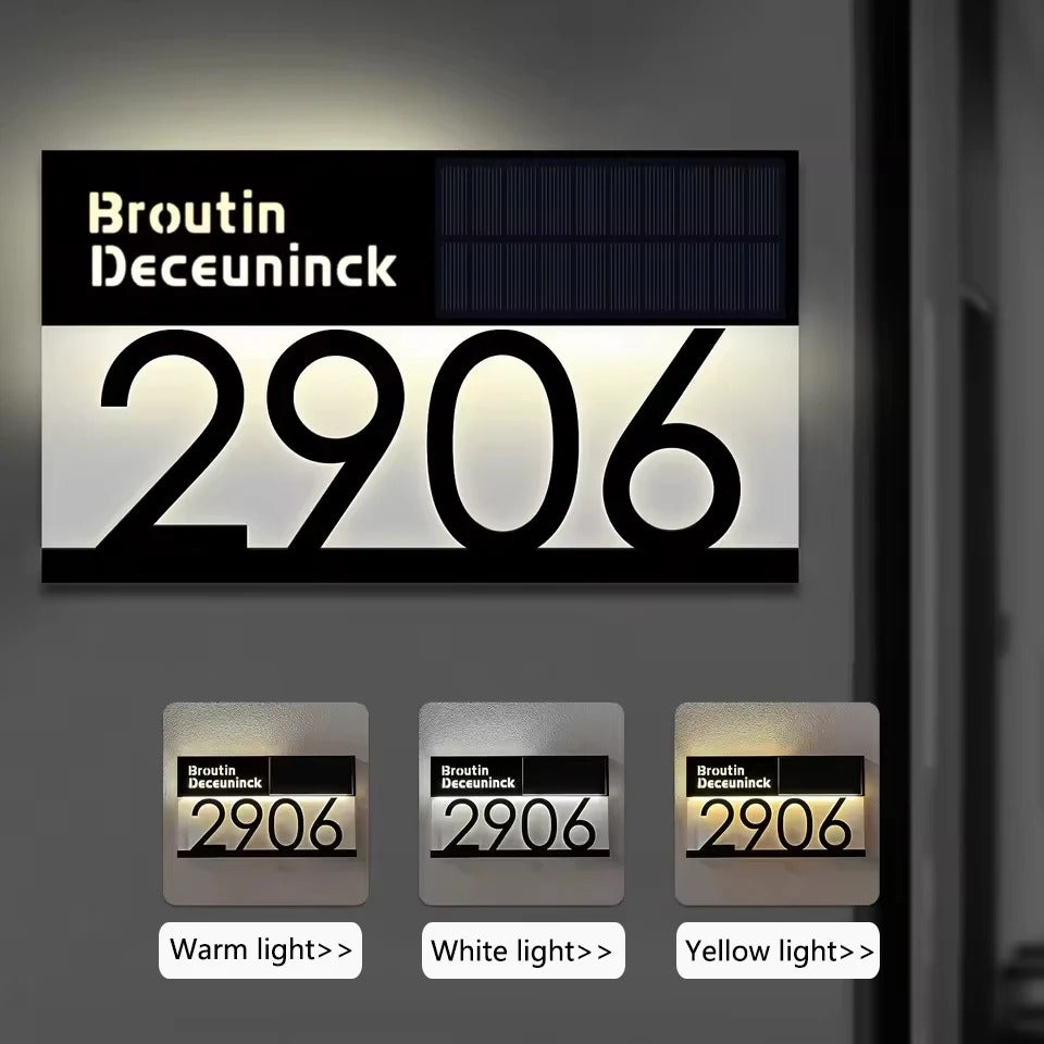 LuxView Solar LED House Number Sign - Automatic Illuminated Address Plaque