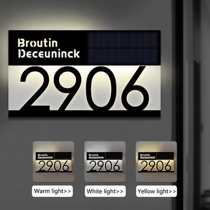 LuxView Solar LED House Number Sign - Automatic Illuminated Address Plaque
