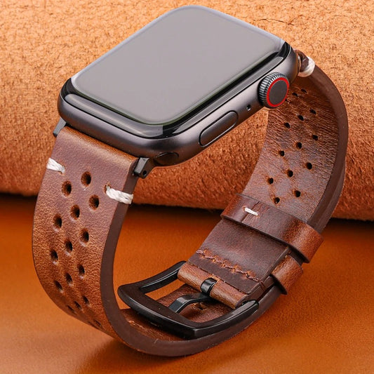 LuxeCraft - Genuine Leather Watch Strap for Apple Watch Series SE & 4–7