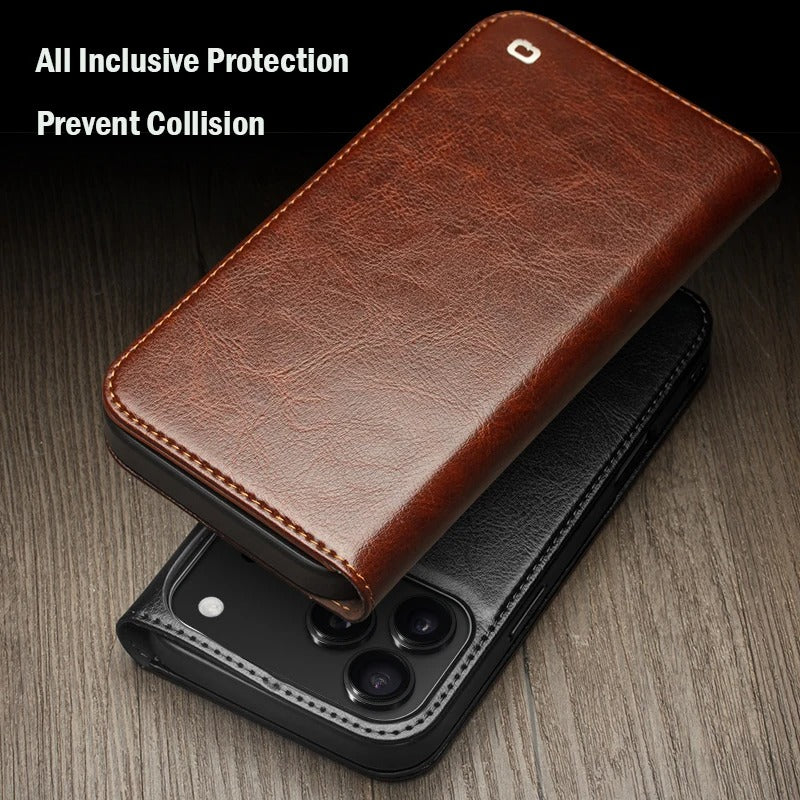 Luxury Genuine Leather Flip Case with Card Slots for iPhone