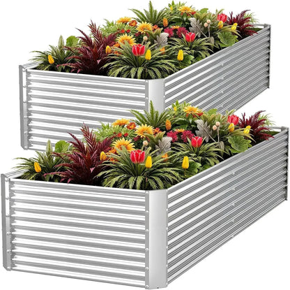 Galvanized Metal Raised Garden Beds 8x4ft - 16" Tall Steel Planter Box for Vegetables & Flowers