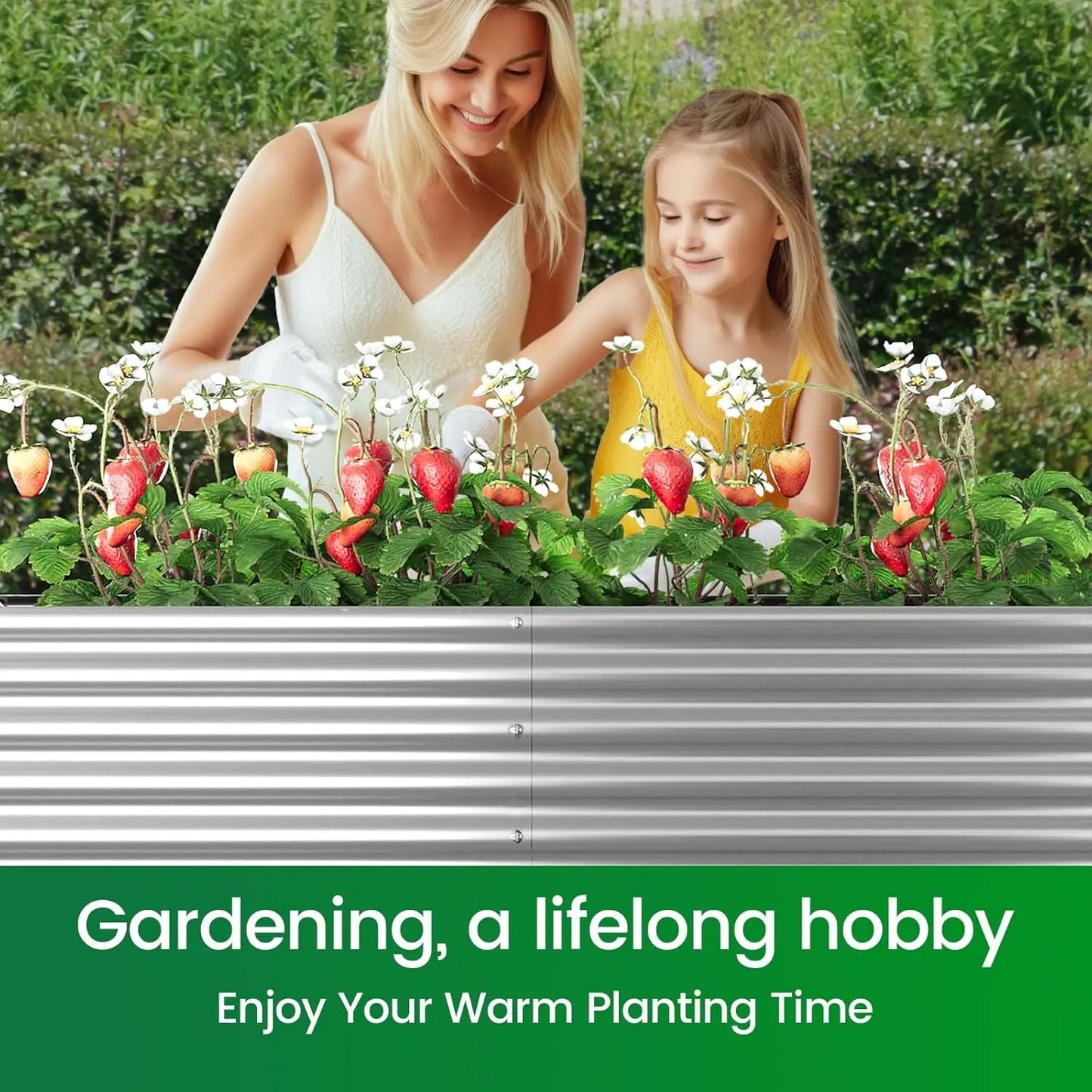 Galvanized Metal Raised Garden Beds 8x4ft - 16" Tall Steel Planter Box for Vegetables & Flowers