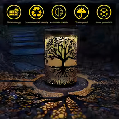 Metal Hanging Solar Lantern Outdoor Decor | Tree of Life Shadow Light | Waterproof LED Garden Patio Lamp