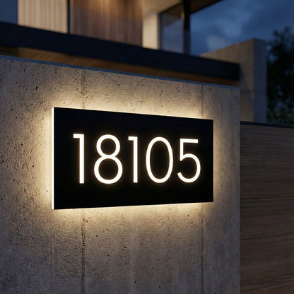 Minimalist Personalized Stainless Steel Backlit House Number Sign - Waterproof