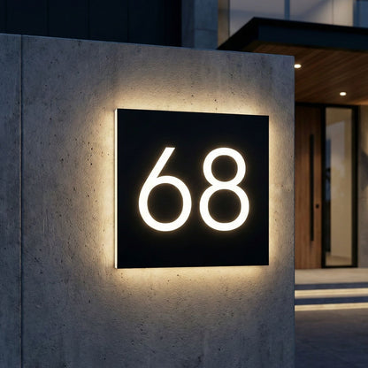 Minimalist Personalized Stainless Steel Backlit House Number Sign - Waterproof