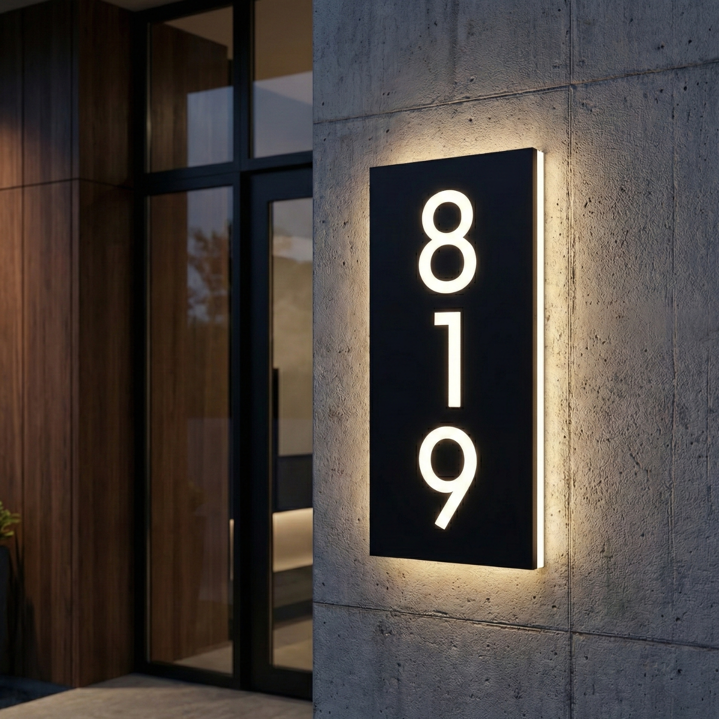 Minimalist Personalized Stainless Steel Backlit House Number Sign - Waterproof