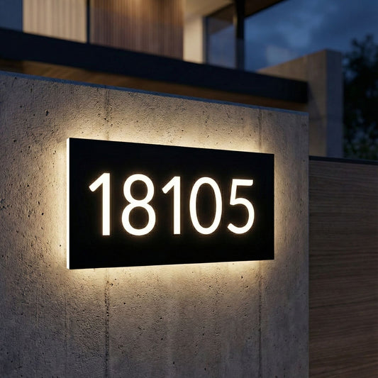 Minimalist Personalized Stainless Steel Backlit House Number Sign - Waterproof