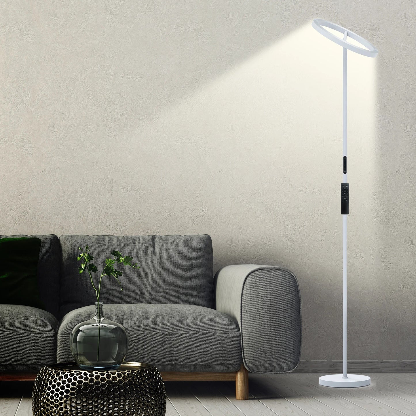 Modern 69" LED Floor Lamp with Remote, 330° Rotatable Torchiere, Dimmable & Adjustable Brightness